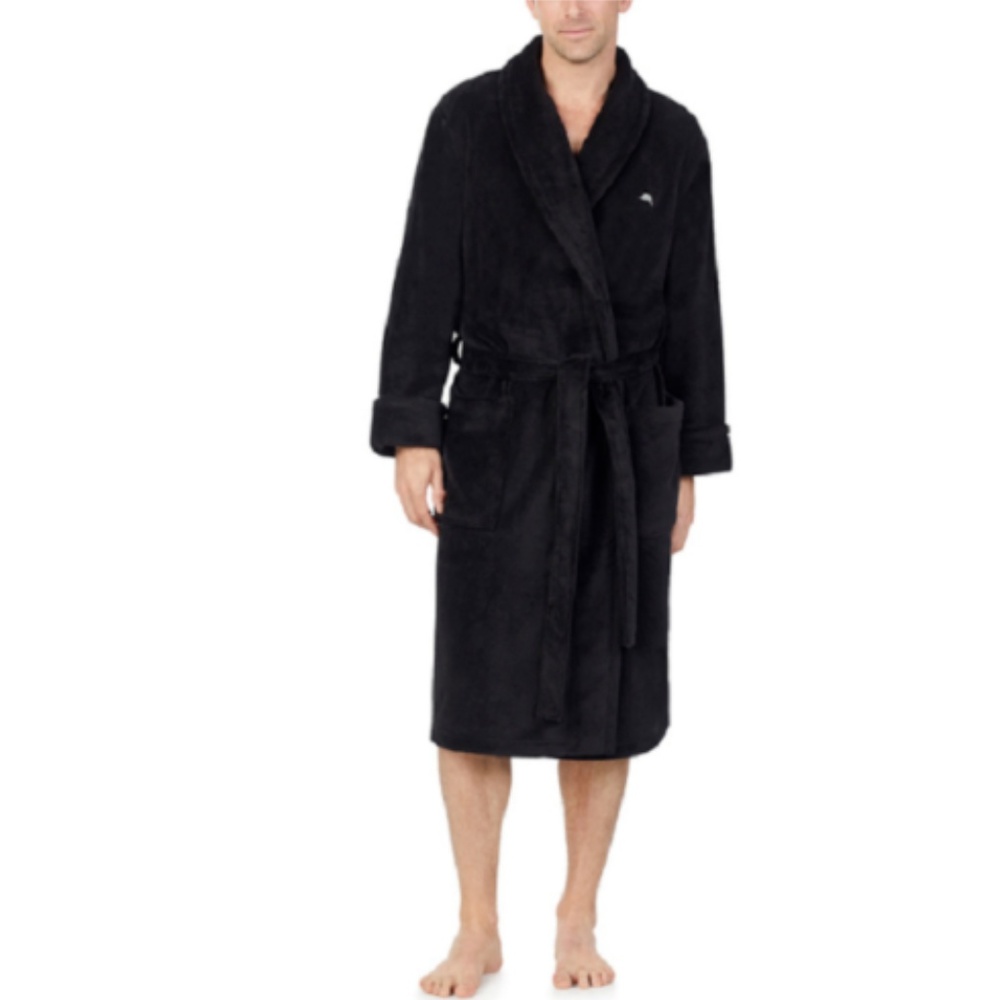 Tommy Bahama Men's Soft Plush Robe, Black - Picture 2 of 7